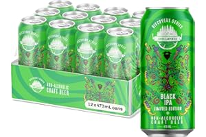 SOBER CARPENTER - Black IPA Beer (Craft), Limited Edition Non Alcoholic Beer for Any Occasion, Non Alcoholic Spirits & Alcohol Alternative, Low Calorie Drink with 60 Calories & 34 IBU, Pack of 12 (16 oz Ea)