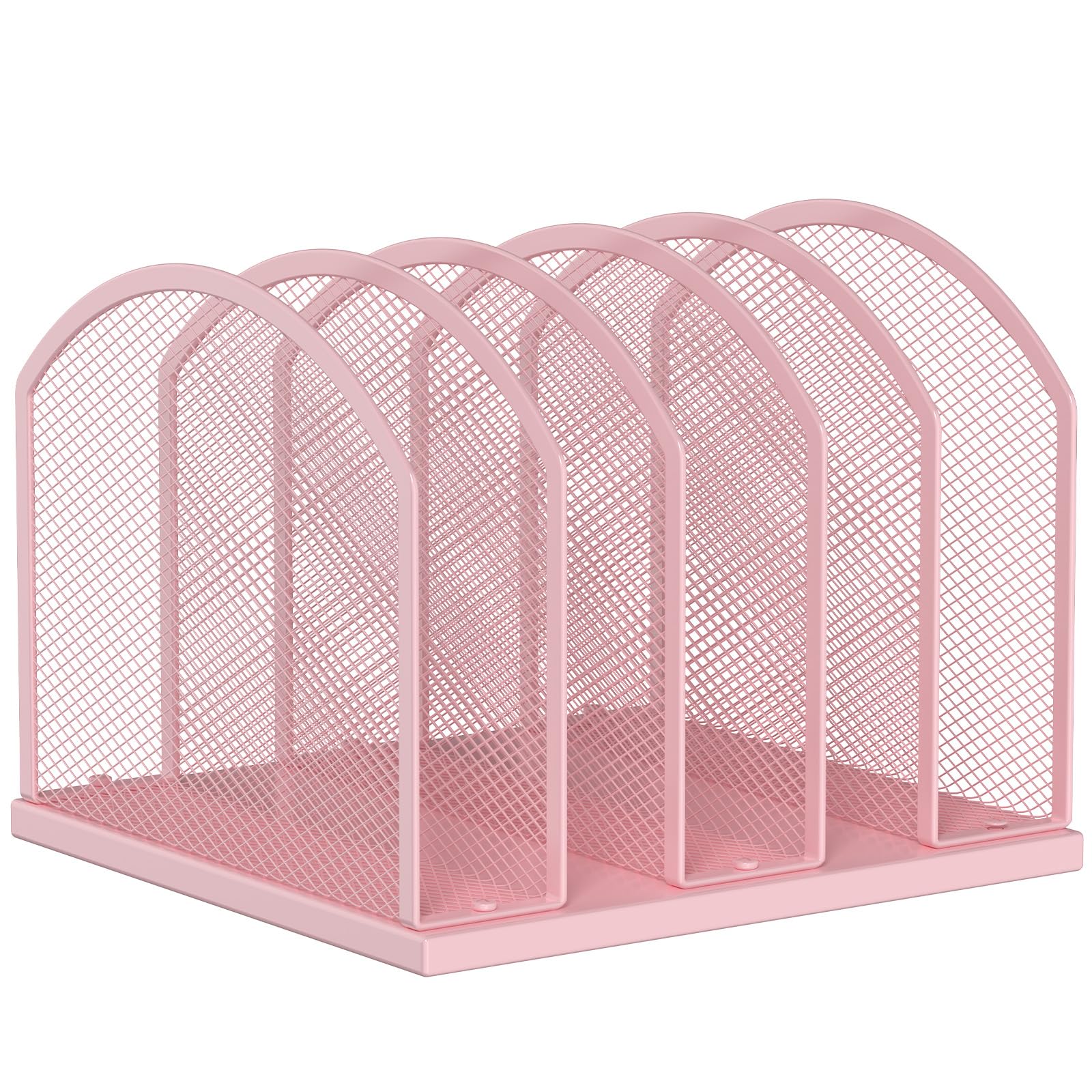 Photo 1 of Gawerk 5-Section Vertical Desktop Organizer, 5-Section Mesh File Folder Stand Sorter for Office Home Classroom Organization (1, Pink)