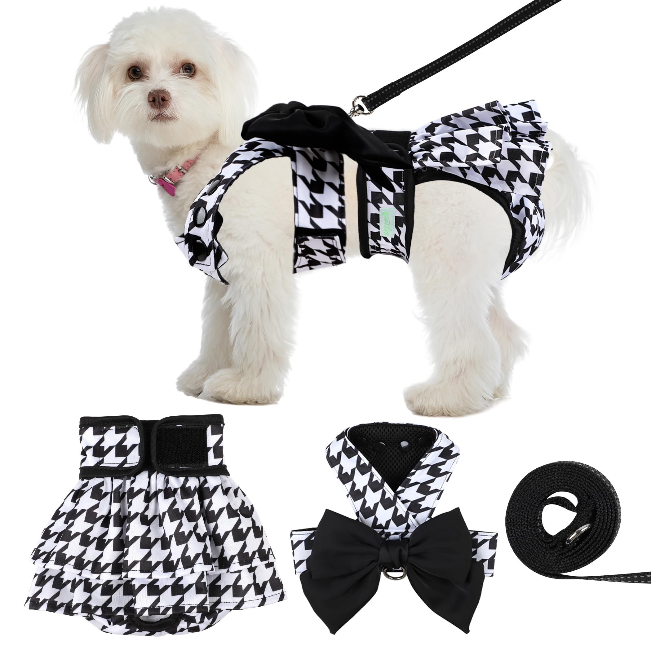 Photo 1 of wegreeco Reusable Washable Small Puppy Dog Diapers Female with Dog Harness and Leash Set - Puppy Doggie Diapers for Female Dogs,Doggy Dog Period Diapers for Heat Cycle,Medium Large (Houndstooth,L)
