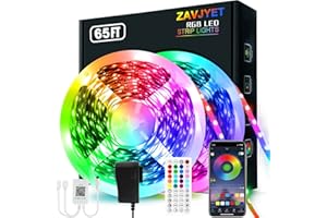 LED Strip Lights, 65ft Smart Rope Light Strips with 44-Key Remote, RGB 5050 Color Changing Music Sync Led Strip, Phone App Co