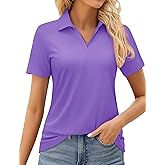 MAGCOMSEN Women's Golf Shirts Short Sleeve Polo Collared Tennis Shirt V Neck Quick Dry Sun Protection UPF 50+