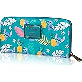Loungefly Disney Stitch Tropical Print Faux Leather Wallet - Accordion Style & Zip Around