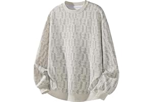 Men's Retro Plaid Texture Crew Neck Oversized Sweatshirt Casual Comfortable Loose Top