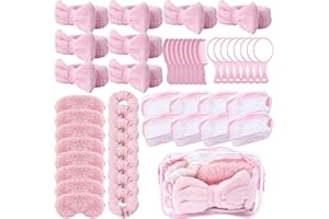 48 Pcs Pink Spa Sleepover Party Favors 8 Set Including Pink Headbands Sleep Eye Masks Scrunchies Mirrors Combs and Clear Cosm