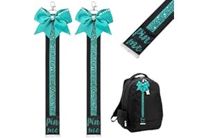 DEEKA 2 PCS Cheer Pin Strap Pin Me Ribbon for Backpack Glitter Cheerleader Keychain Cheer Gifts Bow Holder