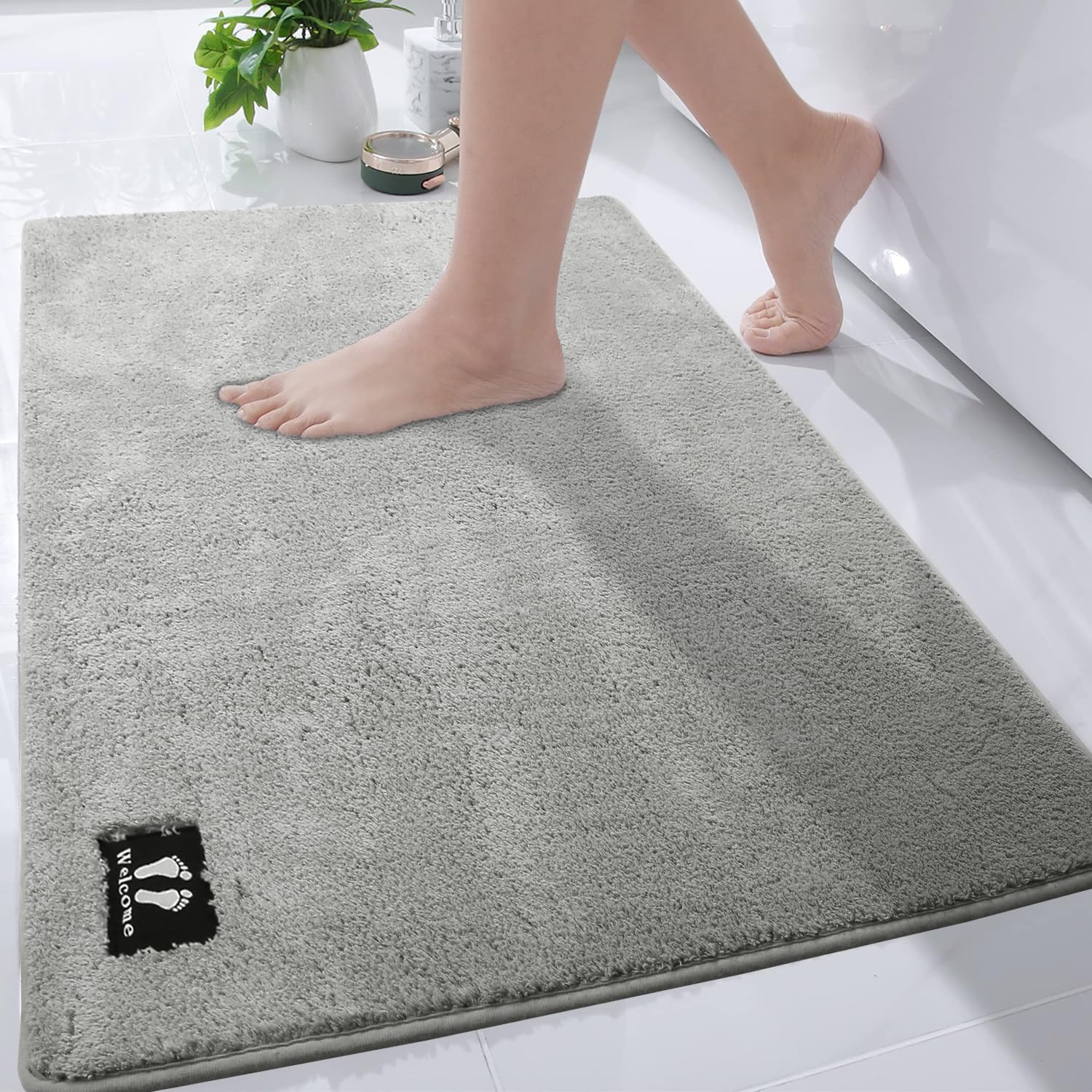 RTBQJ-AT Extra Large Bath Mat 120 x 80 cm Bathroom Mats, Non Slip Absorbent Grey Bath Mats for Bathroom Rug, Microfiber Soft Machine Washable Shower Mat Outside Shower