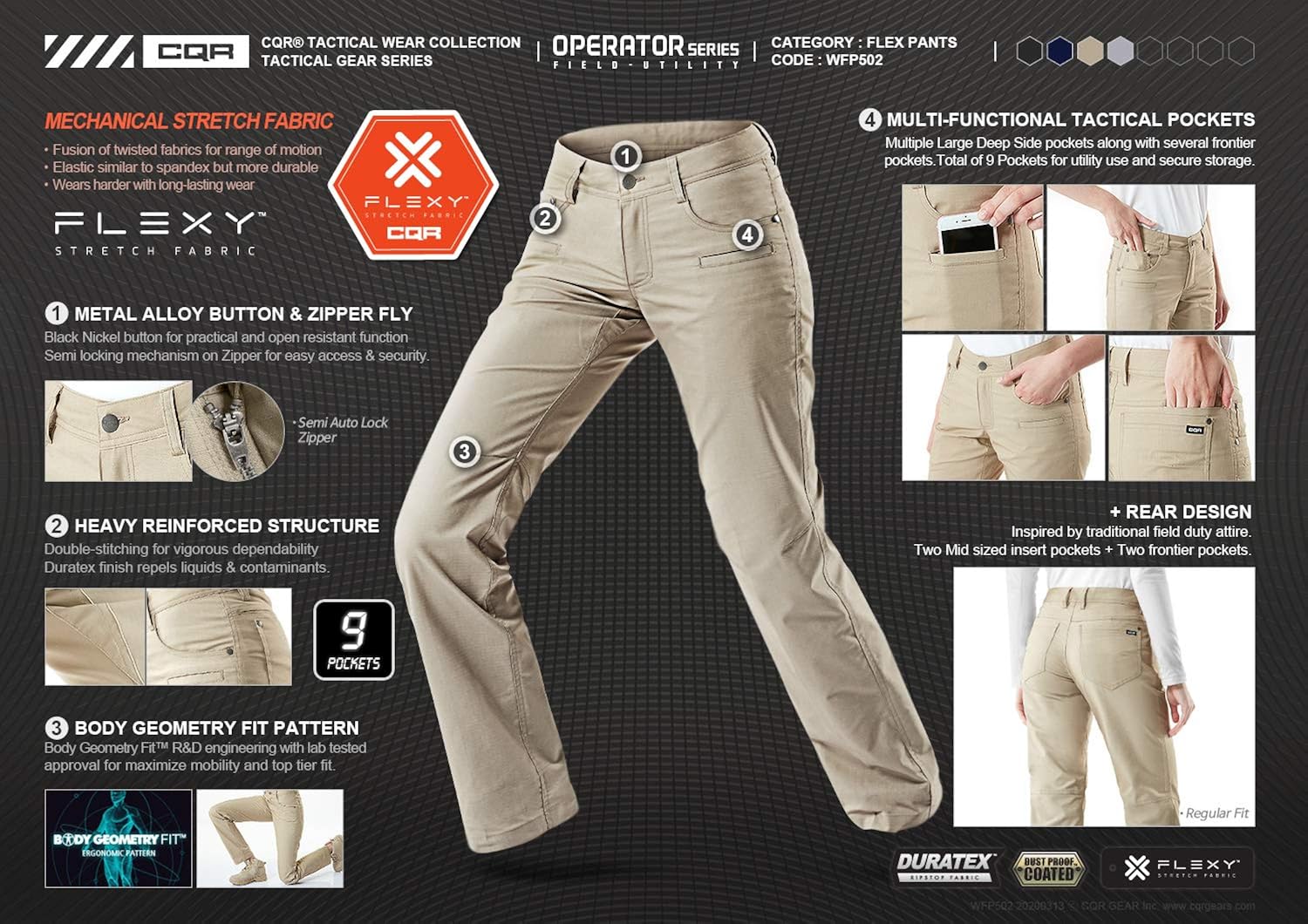 CQR Women's Flex Stretch Tactical Pants, Water Repellent Ripstop Work Pants, Elastic Waist Straight/Cargo Pants with Pockets: Clothing