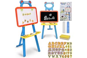 Number 1 in Gadgets Deluxe Standing Easel Board for Kids, 3 in 1 Dry Erase White Board, Magnetic Board for Art Activity Drawing Artist with Learning Magnetic Alphabet & Numbers, Chalk & Eraser