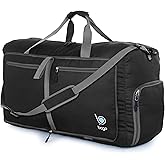 Bago Large Foldable Duffel Bags for Traveling Women & Men - 80L Packable Duffle Bag for Travel with Shoe Compartment - Water Repellant, Heavy Duty, Lightweight Folding & Collapsible (Black)
