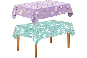 CAKKA Easter Tablecloth Plastic 54x108 Inch, 2Pack Disposable Easter Egg Rectangle Table Cloth/ Cover for Easter Table Decor Decorations