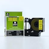 Black on Yellow Tape Label Compatible for DYMO 45808 D1 19mm 7M 3/4" X 23'