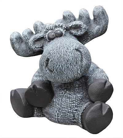 Steinfigur Elch sitzend in Schiefergrau, Figur, Deko, Garten, frostsicher