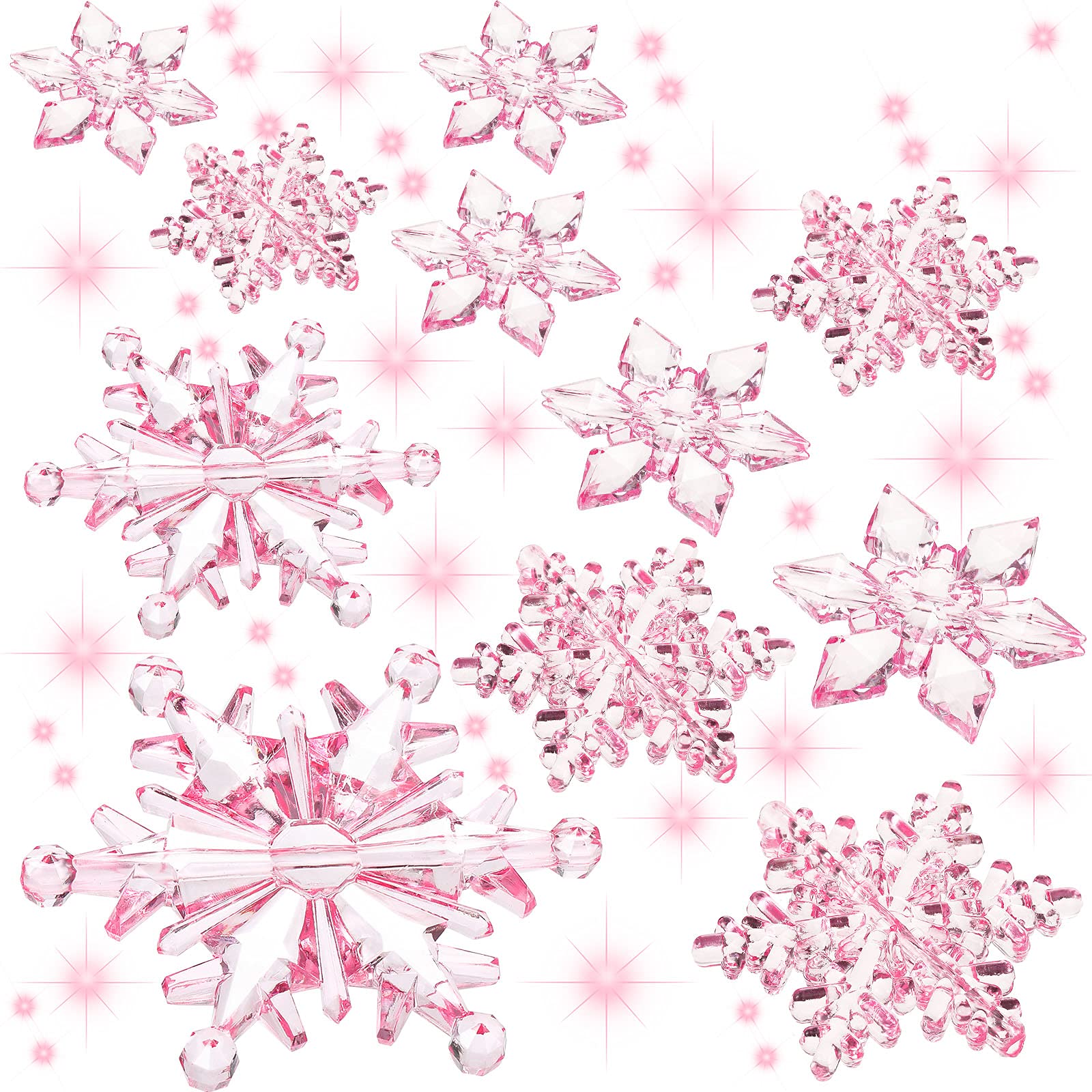 70 Pieces Clear Acrylic Crystal Snowflake Ornaments Winter Snowflake Hanging Pendants for Christmas Xmas Tree Decorations Snow Theme Party Favors Supplies (Light Pink)