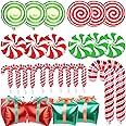 YUJUN 30Pcs Christmas Balloons Decoration Set, Candy Cane Gift Box Mylar Foil Balloons for Christmas New Year Candies Xmas Theme Party Decorations