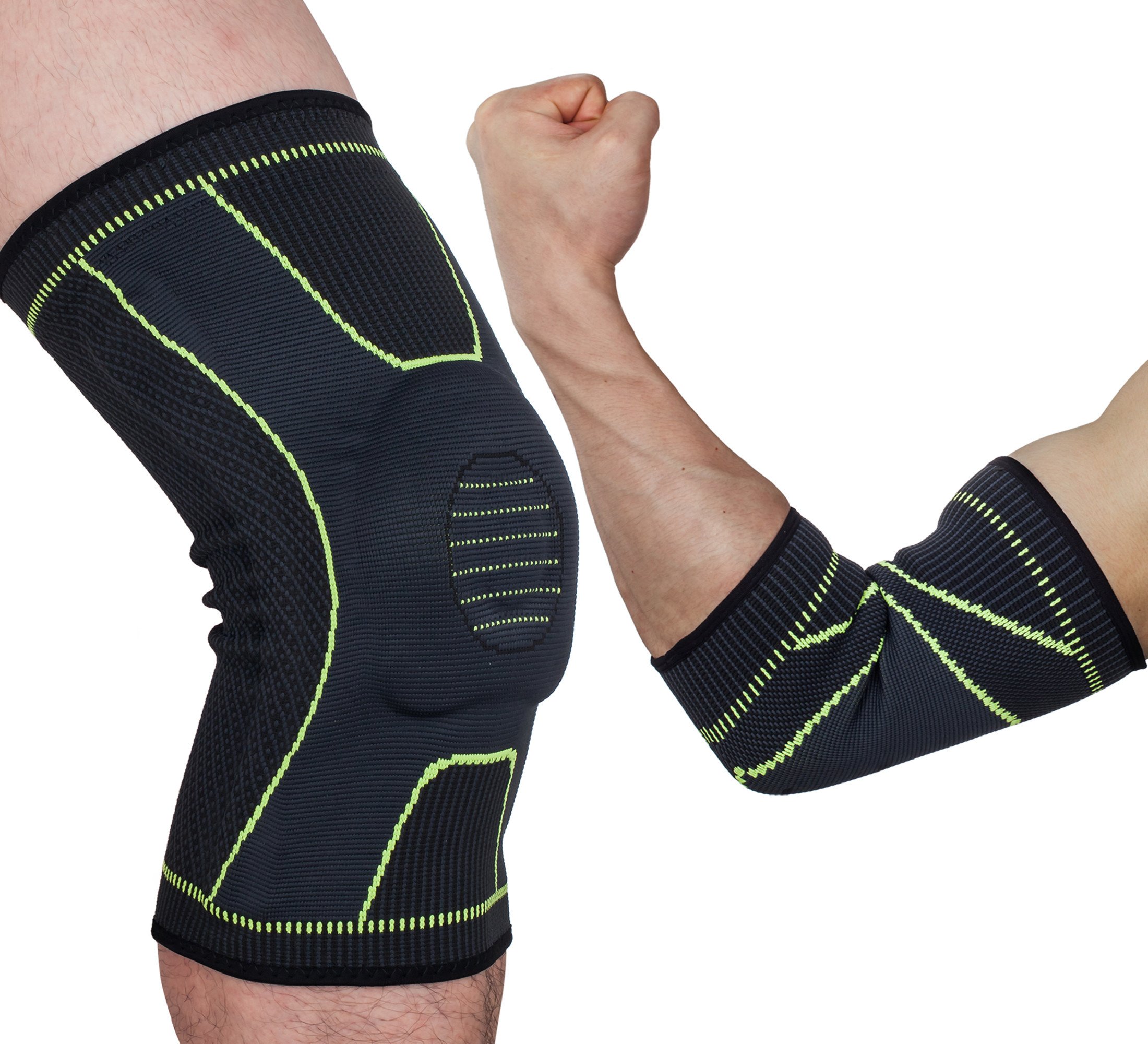 Knee Brace Elbow Protector Set Support Professional Sleeve Pads Wrap L/XL Targeted Support for Pain Relief and Stabilization of The Knee Provides Relief of Weak Swollen and Injured