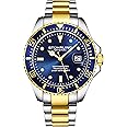 Stuhrling Original Men's Watches Pro Dive Watch Sports Watch with 42 MM Case Blue Dial Stainless Steel Silver Bracelet Diving Watch for Men