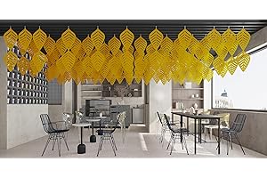 OSHIYINN 3D Leafs 12Pcs/Set 16.53"x10.24" Felt Fiber Surface High Density Polyester Board Room Hanging Screen Divider Home Panel DIY Home Decor (Golden)