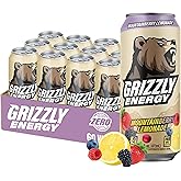 GRIZZLY Energy Drink Mountainberry Lemonade Taurine B Vitamins & 160mg Caffeine - Energy Focus & Hydration Boost - 10 Calories, Zero Sugar - No Artificial Colors or Flavors - 16 fl oz (12 Pack Cans)
