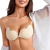 Rosefly Push Up Strapless Backless Sticky Bra for Women, Invisible Adhesive Lift Bra with Breathable Reusable Fabric