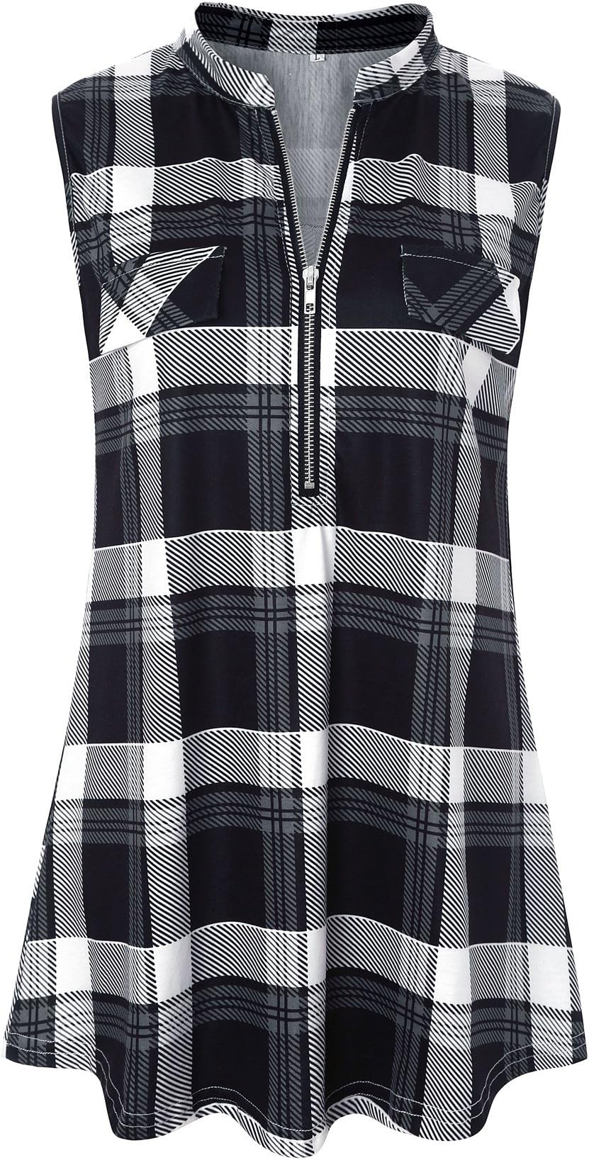 Luranee Womens Sleeveless Plaid Shirts V Neck Casual Nice Zip Up Tunic Tank Tops