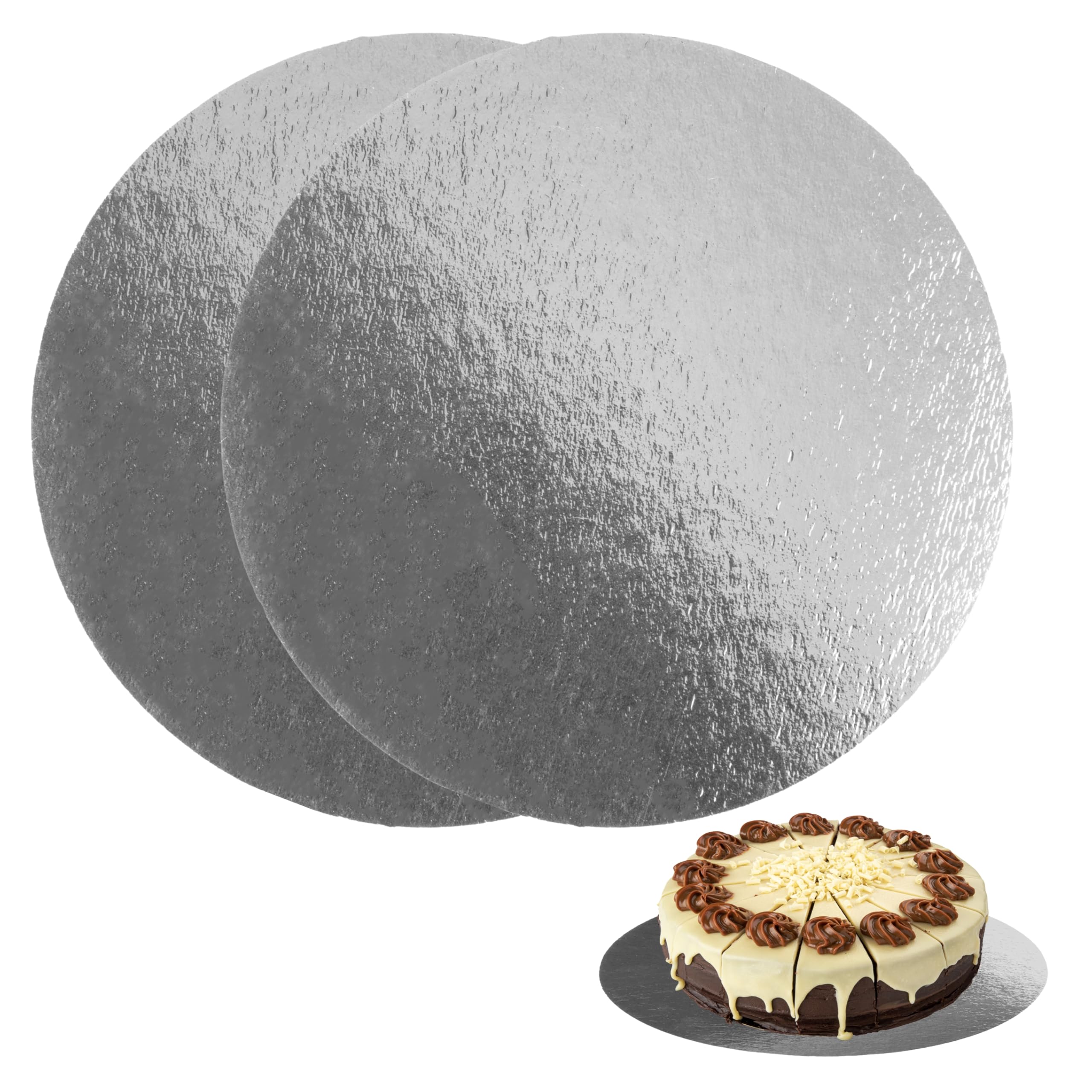 Cake Boards 6" (15cm) - Decorative Round Cardboard Pastry Base - 1 mm Thick - Double Sided Silver - 10 Pack