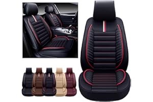 OASIS AUTO Car Seat Covers Premium Waterproof Faux Leather Cushion Universal Accessories Fit SUV Truck Sedan Automotive Vehicle Auto Interior Protector Front Pair (OS-001 Black&Red)