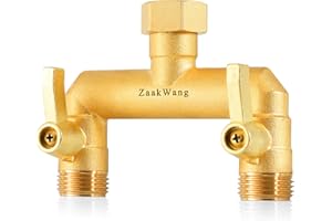 ZAAKWANG Heavy Duty Brass Garden Hose Splitter 2 Way - Upgrade Full Flow Hose Bib Adapter with Water Shut Off Valves and Long Metal Handles, Rust and Frost Resistant Outdoor Faucet Diverter