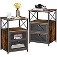 VECELO End Side Table, Modern Night Stand with Storage Space and Door, Set of 2 Nightstands for Living Room,Bedroom,Lounge,Rustic Brown