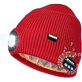 Wmcaps Fleece Lined Bluetooth LED Beanie, Winter Warm Hat with Light and Speaker Mic Cordless Headphones, Gifts for Men Dad