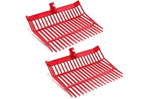 Lasnten Manure Fork Replacement Head, 18 Tines Pitchfork Head with Screws and Nuts, Horse Manure Rake for Picking up Grass and Hay(Red,2 Pcs)