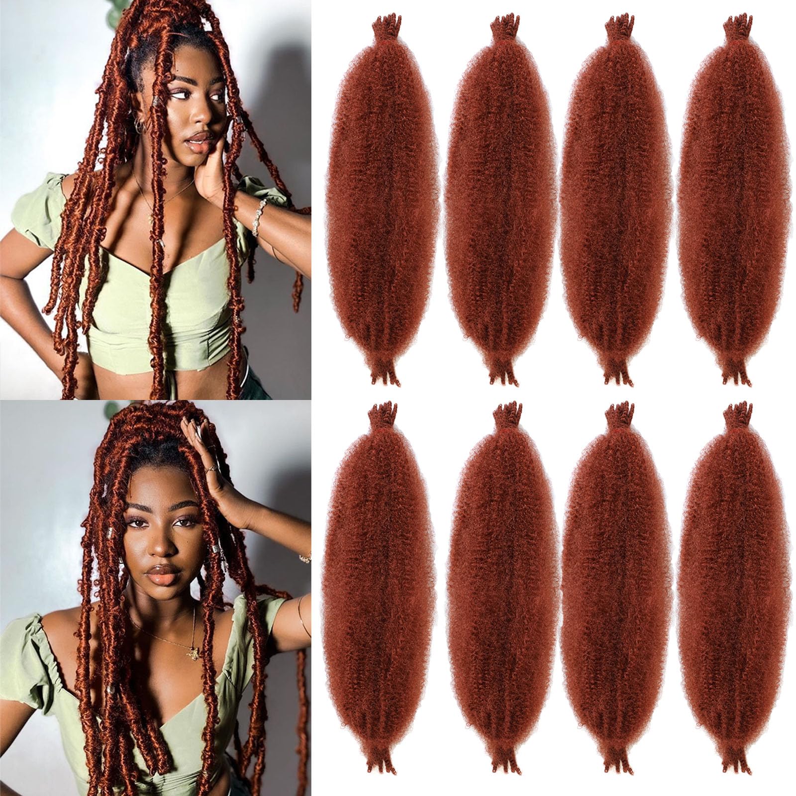 Samtress 18 Inch Springy Afro Twist Hair 8 Packs Marley Hair Pre-fluffed Spring Twist Hair for Soft Locs Synthetic Copper Red Marley Twist Braiding Hair Extension for Black Women (#350) — image 1