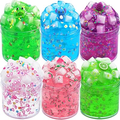 Kilpkonn Clear Jelly Crunchy Slime Kit 6 Packs Non Sticky Slime for Kids