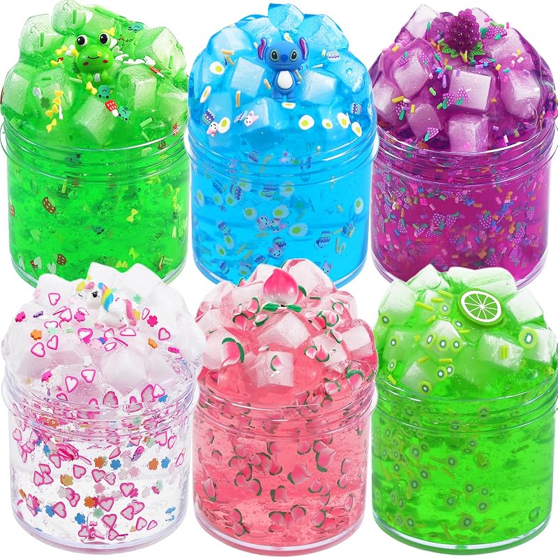 Kilpkonn Clear Jelly Crunchy Slime Kit 6 Packs Non Sticky Slime for Kids