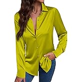 CBOO Women's Satin Button Down Shirts V-Neck Long Sleeve Tops Summer Business Office Silk Blouses Fashion Spring Shirt 2025