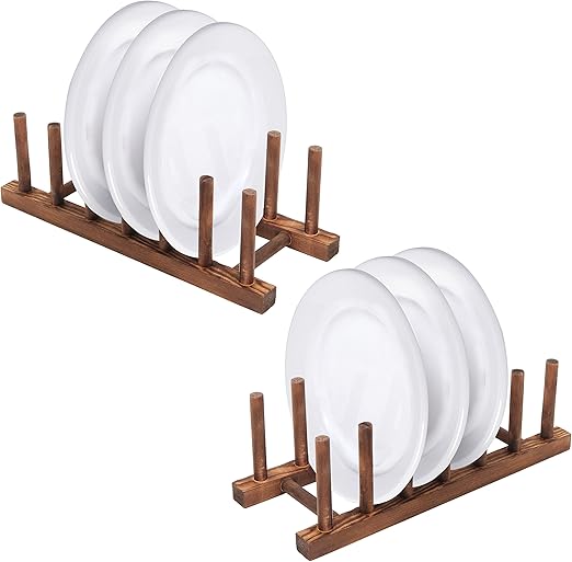 Amazon Com 6 Slot Wood Dish Racks Kitchen Countertop Plate