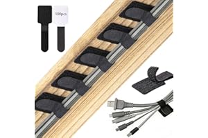 WSICSE 100 Pcs Hook and Loop Cable Ties, Self Adhesive Cable Management Under Desk Cable Straps, Adjustable Cord Organizer for Desk Home Office Organization (Black)