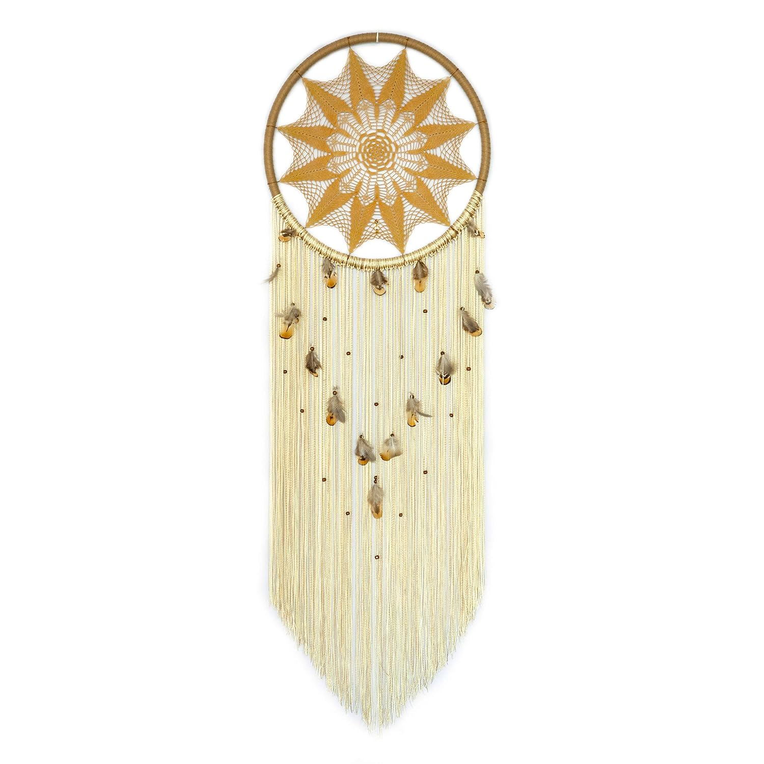 Amazon Com Large Yellow Mustard Dream Catcher With Feathers And