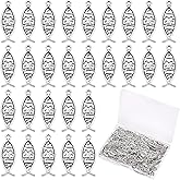 PH PandaHall 160pcs Jesus Fish Charms Antique Silver Tibetan Pendants Alloy Christian Fish Pendants Charms Beads for Easter Eid Mubarak Ramadan Bracelet Necklace Keychain Jewelry Making