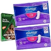 Always Discreet Light 30 Pads 3 Drop Liners for Bladder Leaks Incontinence - 2 Pack (60 Pads Total) - Vital Volumes Tips Card