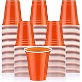 Sabary 100 Pack 12oz Valentine Plastic Cups St. Patricks Day Heavy Duty Drinking Disposable Cups with Lines for Beverage Holiday Camping Barbecues Birthday Party Outdoor Picnic(Orange)