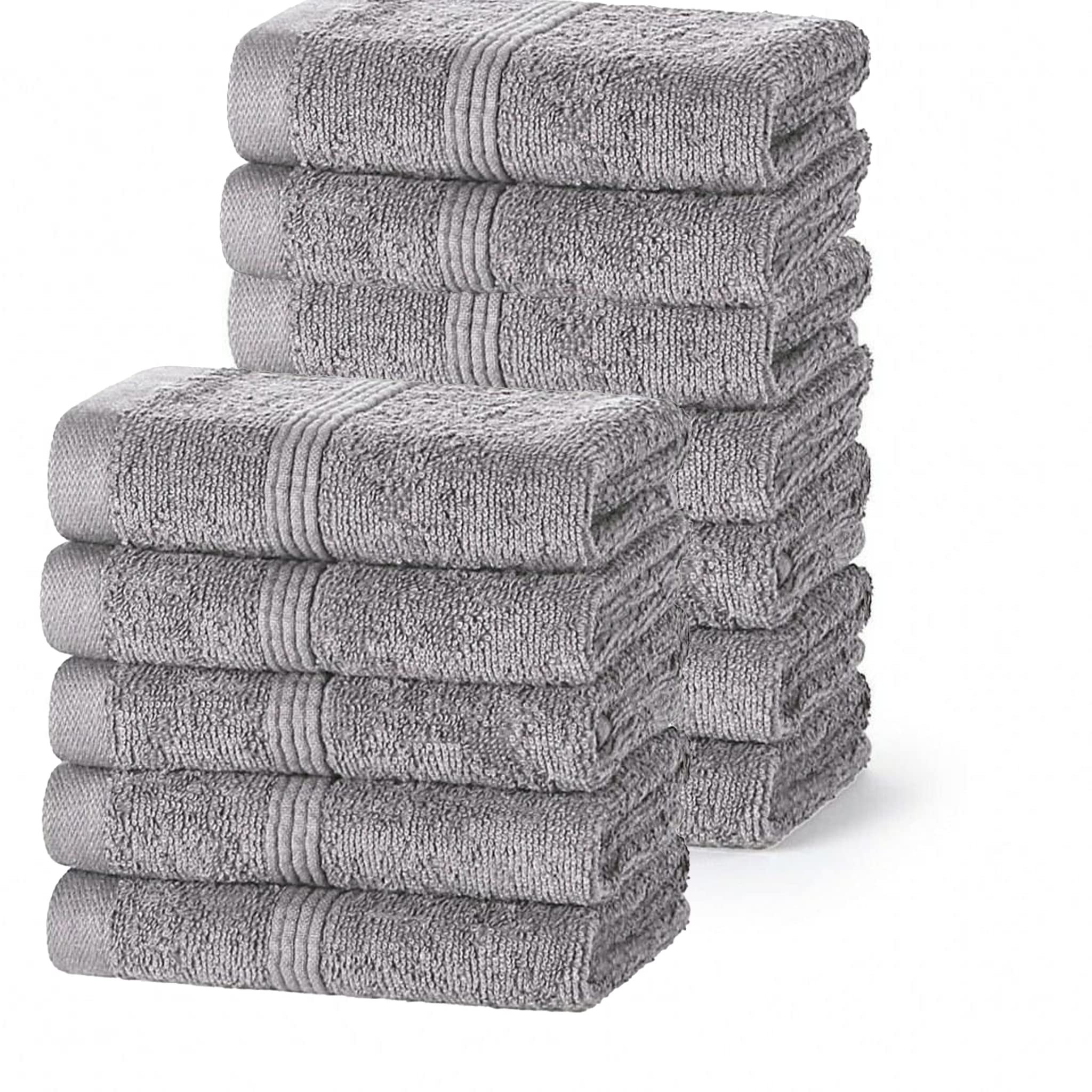 DARWEN STAR 12 Pack Multi-Purpose Cotton Face Cloths 30x30 cm – Soft Wash Cloths for Bathroom, Kitchen, Gym & Baby Use, Absorbent Quick Dry Towels Set (Light Grey)