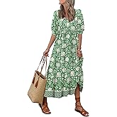 LUXVEER Women's Floral Boho Maxi Dress 2026 Summer V Neck Puff Sleeve Casual Loose Flowy Long Beach Dresses