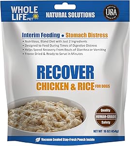 Whole Life Pet Products Recover Freeze Dried Human Grade Chicken & Rice, Nutritious Bland Diet, Diarrhea, Vomiting, Digestive Distress for Dogs 16oz, Blue (CR099)