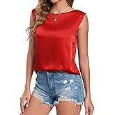 Wantschun Women's Summer Fall Silk Satin Shirt Sleeveless Blouse Boat Neck Basic Casual Tank Top Shell Top