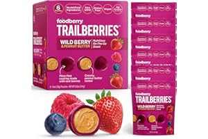 Foodberry Wild Berry & Peanut Butter Trailberries, Nutritious On-The-Go Snack, Delicious Bites of Creamy Peanut Butter Wrapped in Real Fruit, Gluten Free, Non-GMO, 4g Protein per Serving, Single-Serve Pouches Pack of 6 (Wild Berry)