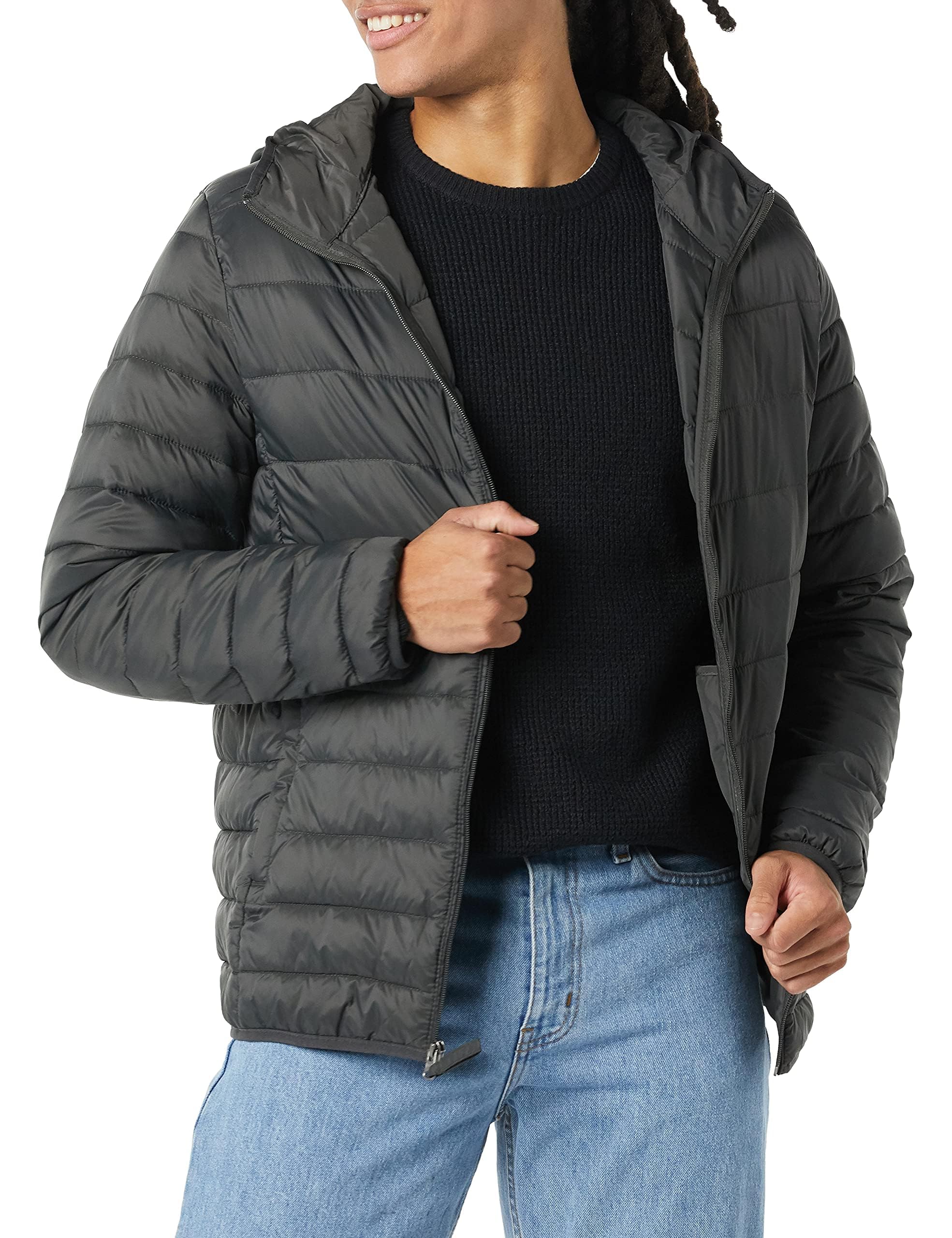 Amazon Essentials Men's Lightweight Water-Resistant Packable Hooded Puffer Jacket, Dark Grey, XX-Large Image