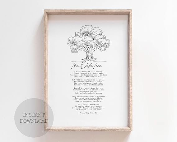 Farmhouse Frame Wood Sign, The Oak Tree Poem By Johnny Ray
