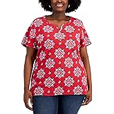 Karen S Plus Size Printed Split Neck Henley Top