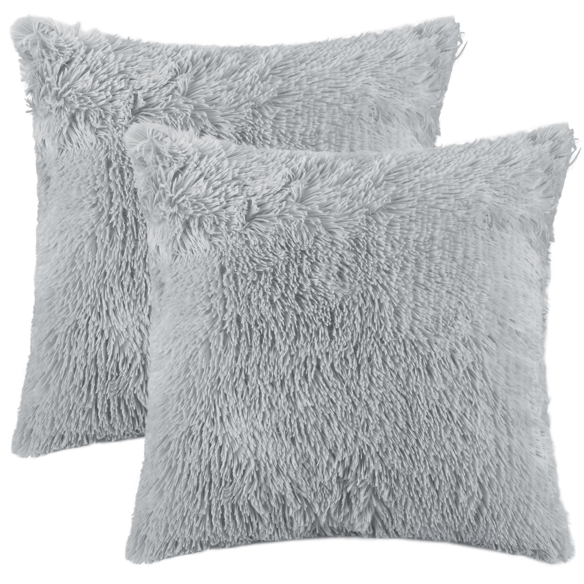 Uxcell Set of 2 Throw Pillow Covers, Soft Fluffy Cushion Covers Decorative Double Sided Plush Pillow Covers Faux Fur Decorative Square Pillowcases for Sofa Light Grey 40 x 40 cm