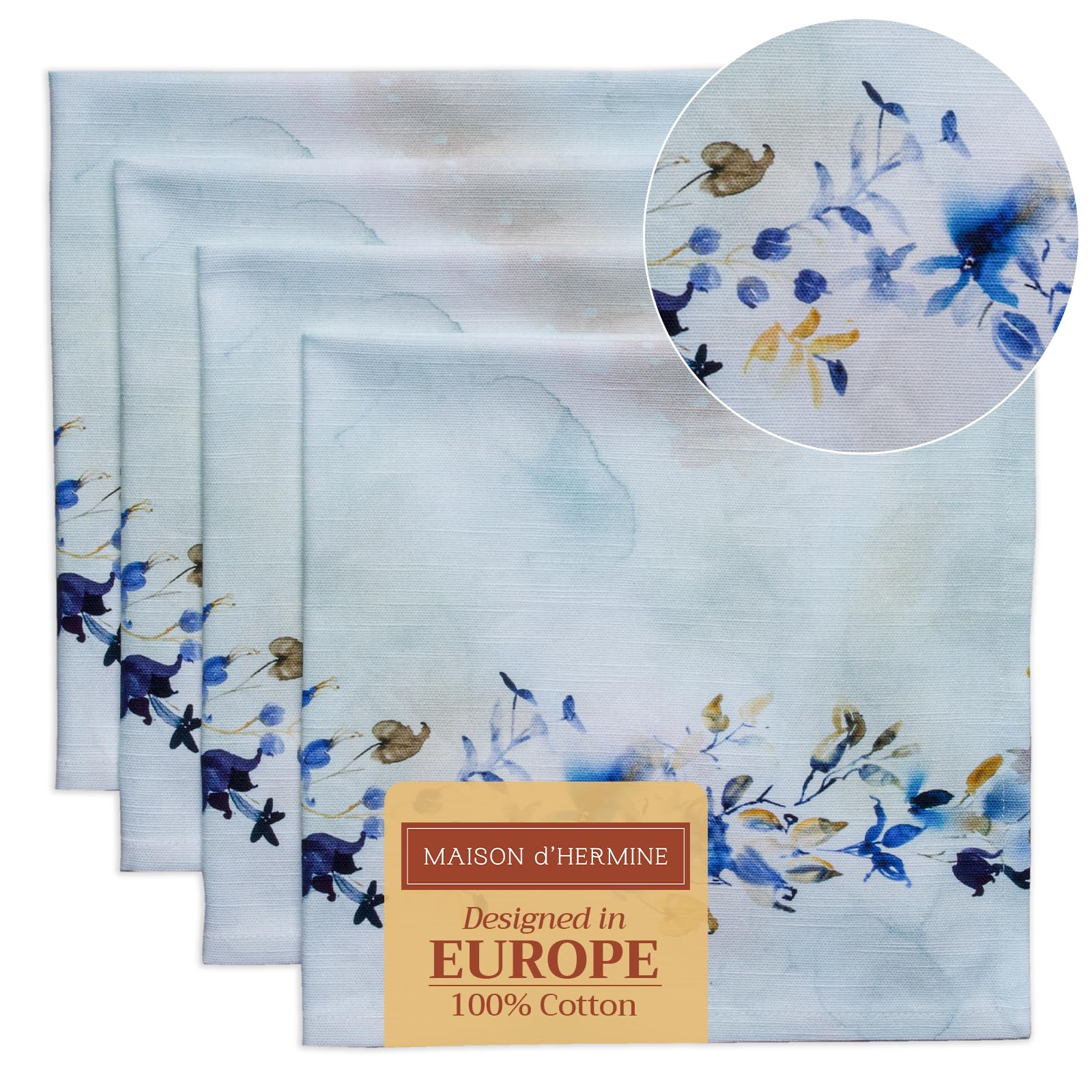 Maison d' Hermine Cloth Napkins Set of 4 100% Cotton Everyday Reusable Square Napkins Cloth Washable Dinner Party Wedding Restaurant Gifts for Mothers Day (Lazy Summer Days, 45 CM x 45 CM)
